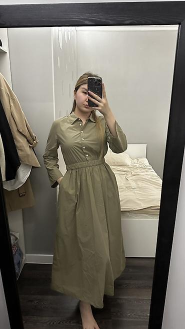 платье рубашка: Платье-рубашка Zara original длина миди цвета хаки. - Фасон — 3