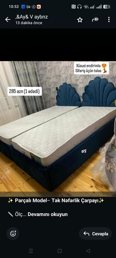 Sifarişlə divanlar: ✨ *Parçalı Model*– *Tək Nəfərlik Çarpayı*✨ 📏 Ölçü: 90×2+ matras 🎁 🎨