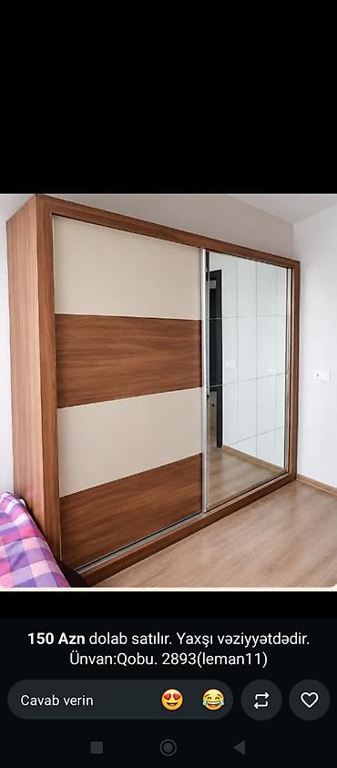 İşlənmiş, 2 qapılı, Güzgülü, Qəhvəyi, Taxta, Kupe, Düz dolab