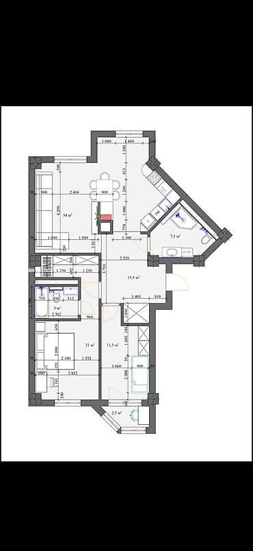 flat osh: 3 комнаты, 92 м², Тунгуч мкр Элитка, 14 этаж, ПСО (под самоотделку) — 2