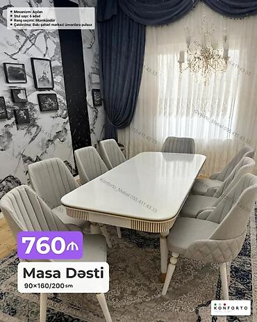 Masa dəsti – 6 stulludur. Açılan mexanizmli masa. Ölçülər: 90×160/200 — 1