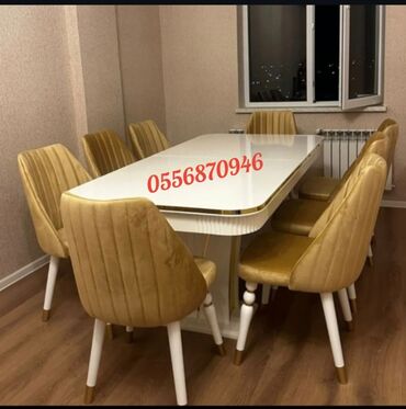 Masa və oturacaq dəstləri: Qonaq otağı üçün, Yeni, Açılmayan, Dördbucaq masa, 6 stul — 7