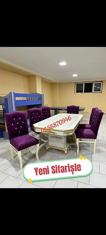 Masa və oturacaq dəstləri: Qonaq otağı üçün, Yeni, Açılmayan, Dördbucaq masa, 6 stul — 10