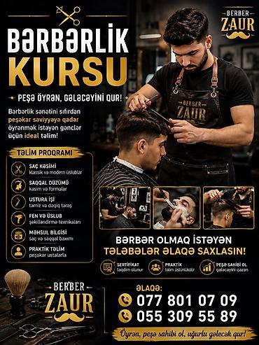 Berberlik öyrənmək isteyen genclerimiz elaqe saxlaya biler salonmuz