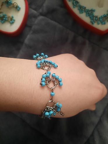 rolex boyunbagi: Zinət dəsti – mavi muncuqlu - Tərkib: boyunbağı, qolbaq və sırğalar - — 4