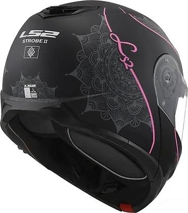 10 cm: LS2 modularna motociklistička kaciga – crna mat sa roze detaljima i — 7