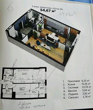 Продажа квартир: 1 комната, 54 м², Джальская больница 4 этаж, ПСО (под самоотделку) — 3
