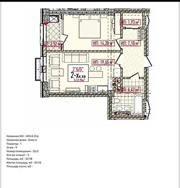 nova city: 2 комнаты, 53 м², ул. Горького / Алматинка Элитка, 9 этаж, ПСО (под самоотделку) — 1