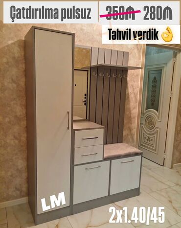 вешалка в прихожую настенная: Dəhliz üçün funksional mebel dəsti - Rəng: boz-ağ kombin. - Ölçü: 2 x