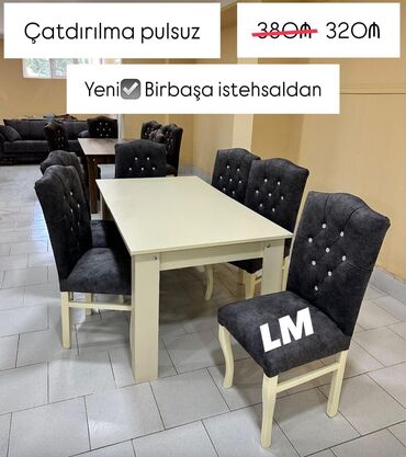 столы стулья: Qonaq otağı üçün, Yeni, Açılmayan, Dördbucaq masa, 6 stul