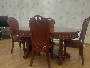 metbex ucun stol stullar: Qonaq otağı üçün, İşlənmiş, Açılmayan, Oval masa, 6 stul — 1