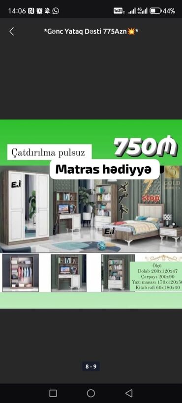 Yataq otağı dəstləri: Təknəfərlik çarpayı, Dolab — 8