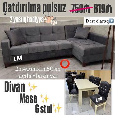 белый стол на кухню: *Divan+ Masa dəsti* Sifarişlə hazırlanır. Dəst şəkildə : *619₼*