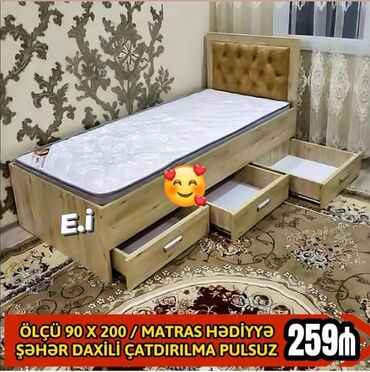 Masa və oturacaq dəstləri: Yeni, Təknəfərlik çarpayı, Matras ilə, Siyirməli