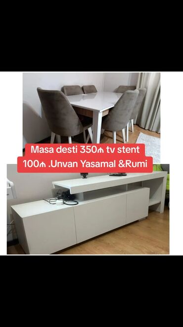 Masalar: Masa desti 350₼ tv stent 100₼ .Unvan Yasamal &Rumi