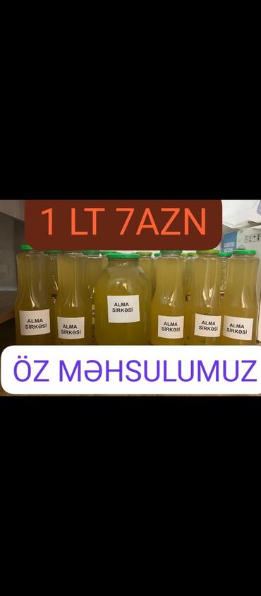 alma sirkəsi: Şüşə qablarda təqdim olunan bu alma sirkəsi, təbii yollarla
