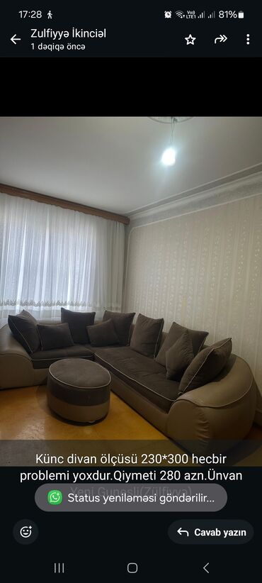 Mebel: Künc divan, İşlənmiş, Çatdırılma yoxdur