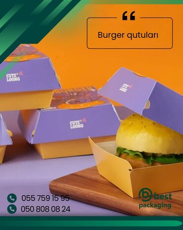 Контейнеры для еды: Fərqli dizayn və rənglərdə təklif olunan burger qutuları müxtəlif