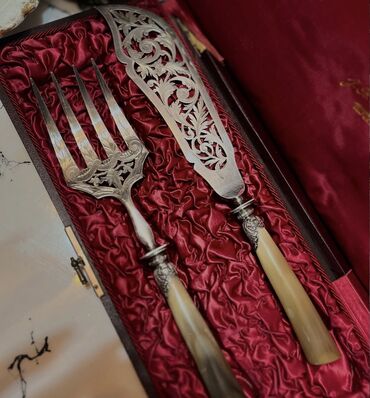 əşya adları: Antique napoleon iii art nouveau fish set cutlery silver metal silver