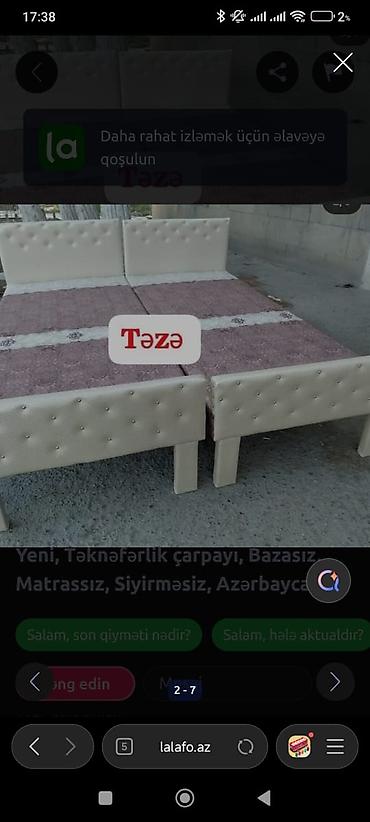 Çarpayılar: Yeni, Təknəfərlik çarpayı, Bazasız, Matrassız, Siyirməsiz, Azərbaycan -da lalafo.az — 3 Çarpayılar: Yeni, Təknəfərlik çarpayı, Bazasız, Matrassız, Siyirməsiz, Azərbaycan — 3
