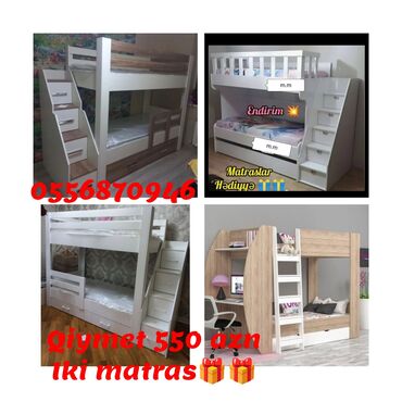 İkimərtəbəli uşaq çarpayıları: Oğlan və qız üçün, Yeni, Çarpayı, Matras ilə, Siyirməli, Laminat — 13