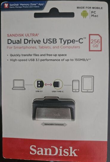 Yaddaş kartları: Sandisk ultra dual drive usb type-c 256 gb Флеш-накопитель для