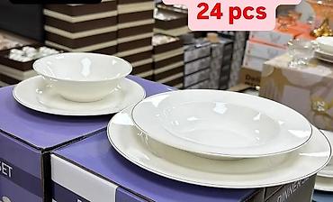 flasni cug: Set tanjira – 24 delova - Elegantni beli servis sa diskretnim — 1