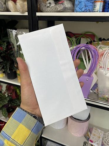 Белый бумажный конверт формата DL/евро (приблизительно 110×220 мм)