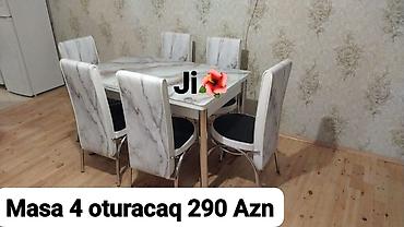 qazon suni: Mətbəx/jurnal dəsti: - Masa və 4 ədəd oturacaq - Üstü mərmər naxışlı — 1