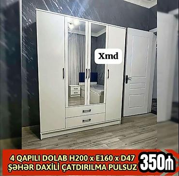 alcipan olcusu: 4 qapılı paltar dolabı – klassik ağ rəngdə, modern tutacaqlar ilə — 1