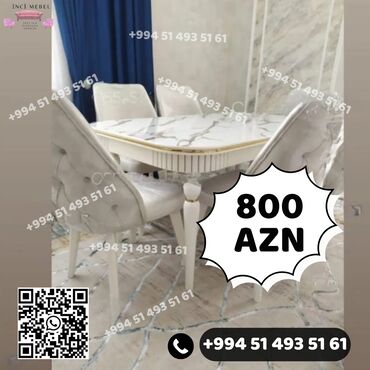 Masa və oturacaq dəstləri: Qonaq otağı üçün, Yeni, Açılmayan, Dördbucaq masa, 6 stul — 26