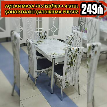 Dolablar: Mətbəx üçün, Qonaq otağı üçün, Yeni, Açılan, Dördbucaq masa, 4 stul, Azərbaycan