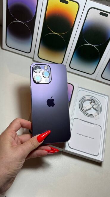 Apple iPhone: IPhone 14 Pro Max, 128 GB, Deep Purple, Zəmanət, Simsiz şarj, Face ID