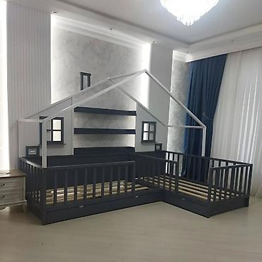 tema sekilleri: Uşaq otaqları üçün fərdi dizayn iki mərtəbəli çarpayılar və “evcik” — 2