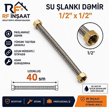 tap az demir borular: Su şlanqı – dəmir (paslanmayan), 1/2" x 1/2" (1.30 azn) — 1