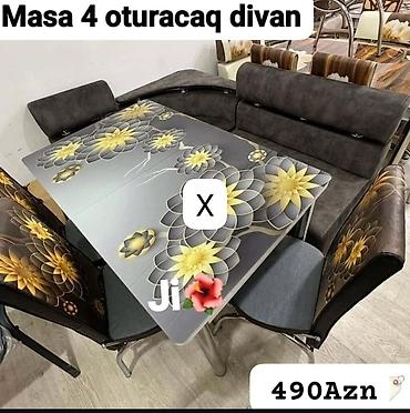 arkalar: Mətbəx/dinəetmə dəsti: şüşəüstü dekorlu masa + 4 oturacaqlı divan və 2 — 1
