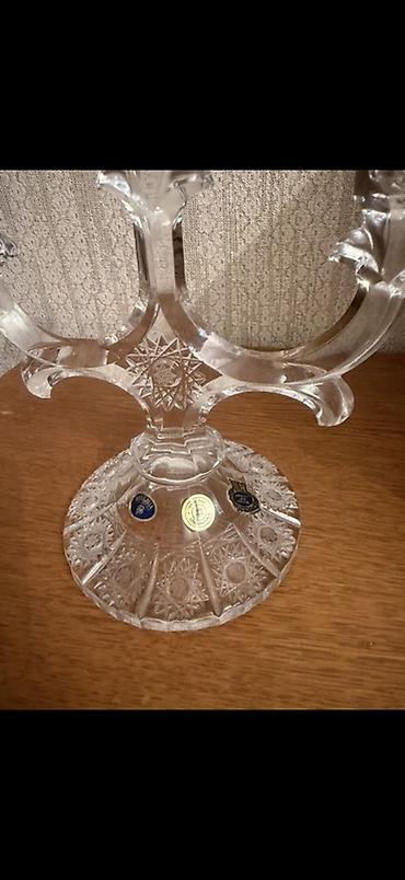 dekor qrup: 3 şamlıq kristal şamdan - Material: qalın, şəffaf kəsimli kristal - — 2