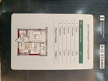 Продажа квартир: 1 комната, 34 м², Элитка, 10 этаж, Готовая ПСО (под самоотделку) at lalafo.kg — 9 Продажа квартир: 1 комната, 34 м², Элитка, 10 этаж, Готовая ПСО (под самоотделку) — 9