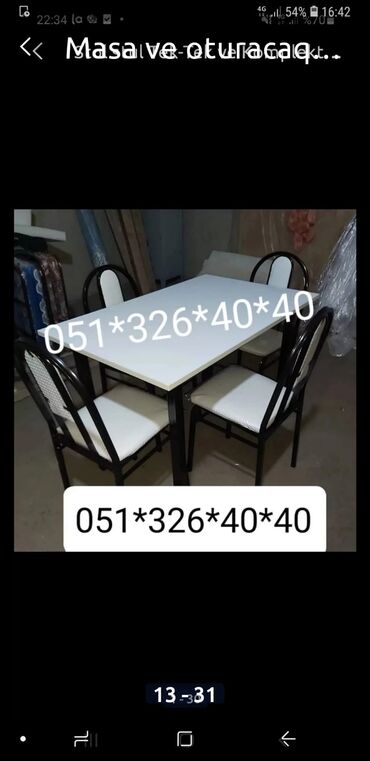 Masa və oturacaq dəstləri: Qonaq otağı üçün, Yeni, Açılan, Dördbucaq masa, 4 stul — 15