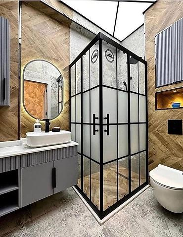 Duş kabinaları, arakəsmələr: Üstü qapalı kabina, Künc üçün — 1