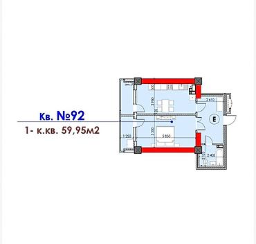 Продажа квартир: 1 комната, 60 м², Асанбай мкр Элитка, 10 этаж, ПСО (под самоотделку) — 2