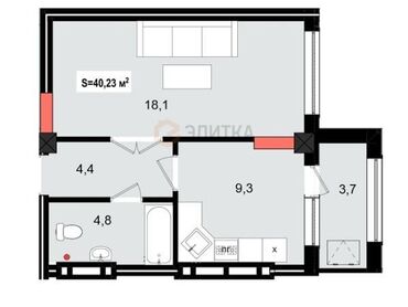 Продажа квартир: 1 комната, 40 м², Элитка, 10 этаж, ПСО (под самоотделку)
