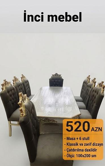 kreslo tek: Qonaq otağı üçün, Yeni, Açılmayan, Dördbucaq masa, 6 stul — 1