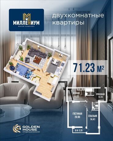 Продажа квартир: 2 комнаты, 71 м², Элитка, 9 этаж, ПСО (под самоотделку)