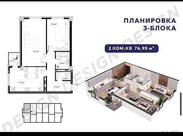 2 8: 2 комнаты, 77 м², Кок-Жар ж/м Элитка, 15 этаж, ПСО (под самоотделку) — 2