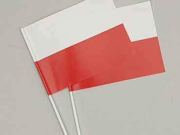 Dwa używane, ale w idealnym stanie, małe flagi Polski na plastikowych