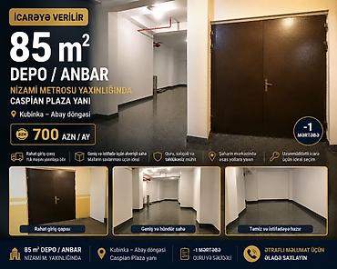 kuba: İcarəyə verilir: 85 m² depo/anbar Yer: - Nizami metrosu yaxınlığı - — 1