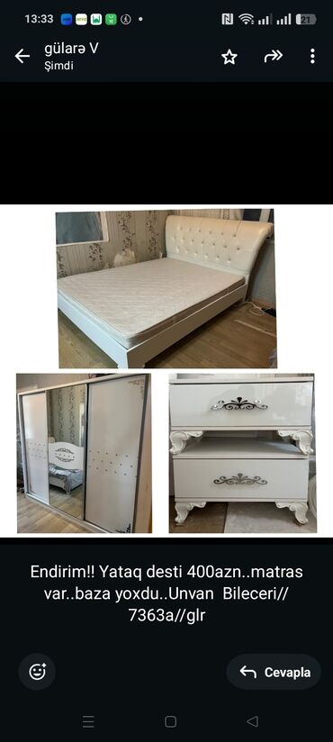 Restoran mebeli: Endirim!! Yataq desti 400azn. matras var. baza yoxdu. Unvan