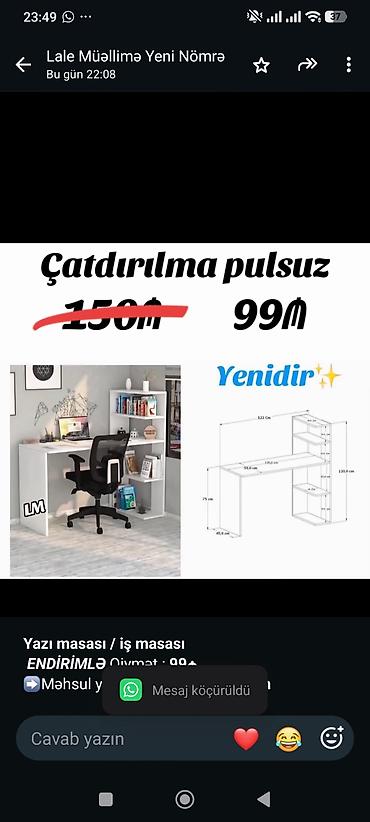 işlənmiş ofis stolu: *Yazı masası / iş masası* _*ENDİRİMLƏ*_ Qiymət : *99₼* ➡️Məhsul — 1