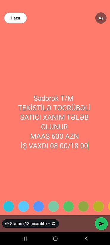 sederek iş: Vakansiya: Sədərək T/M – Tekstil bölməsinə təcrübəli satıcı xanım - — 1